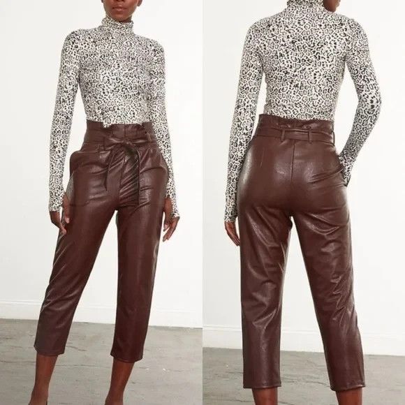 Commando Faux Leather Paperbag Pants in Oxblood Red Belted Cropped - Picture 1 of 11